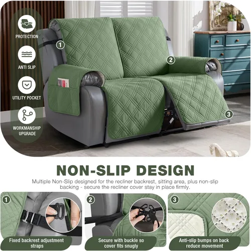 Miniatura 5 de TAOCOCO Fundas para Sillón de Dos Plazas Reclinable 100% Impermeables, Fundas Divididas para Loveseat Reclinable, Funda Antideslizante para Sofá