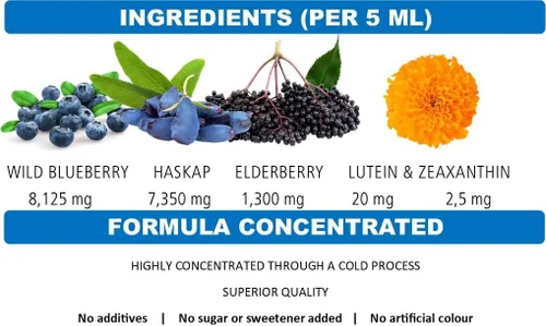 Miniatura 3 de Visión. Concentrado de luteína, arándano silvestre y saúco. Suplemento antioxidante para la salud ocular. Fórmula concentrada. Sabor delicioso. 0.2