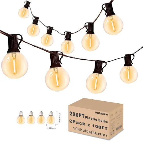 Miniatura 13 de Cadena de luces LED G40 de 50 pies para exteriores, luces de patio, conectables, impermeables, 27 bombillas inastillables (2 extra), 25 luces Negro
