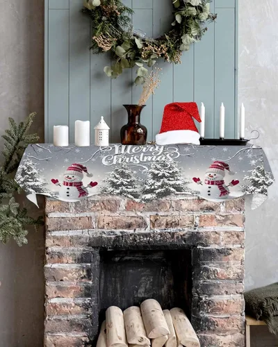 Miniatura 5 de Bufanda de Navidad gris para chimenea, muñeco de nieve gris para chimenea, decoración de mantel de Navidad con copo de nieve de invierno, cubierta