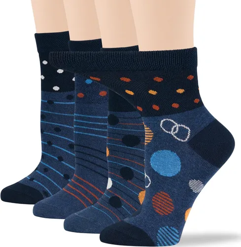 Miniatura 20 de 7BIGSTARS KINGDOM Women's Cotton Quarter Non-Binding Diabetic Fashion Socks-L-M-4 Pack-Multicolor