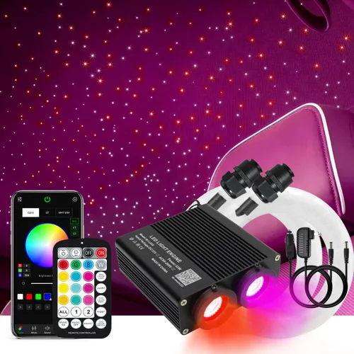 Miniatura 16 de AKEPO - Luces de fibra óptica de doble cabezal de 32 W de tamaño pequeño, 1100 piezas de fibras ópticas de 0.03 pulgadas en 13.1 pies+RGBW de fibra