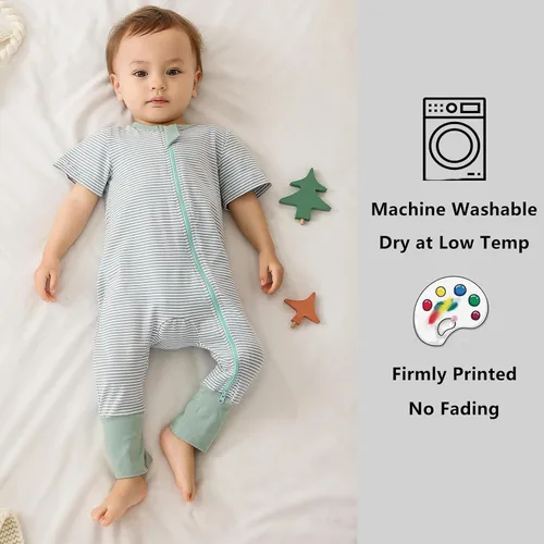 Miniatura 4 de BeiVSlley Paquete de 2 mamelucos de verano de manga corta para bebé, de algodón, con cremallera frontal, ropa para bebés y niños pequeños