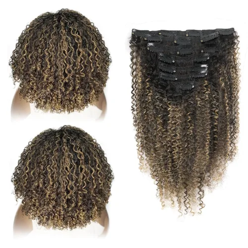 Miniatura 16 de ABH AMAZINGBEAUTY HAIR Kinkys - Extensiones de cabello rizado con clip, 3C y 4A, doble trama, cabello humano Remy real rizado para afroamericanos