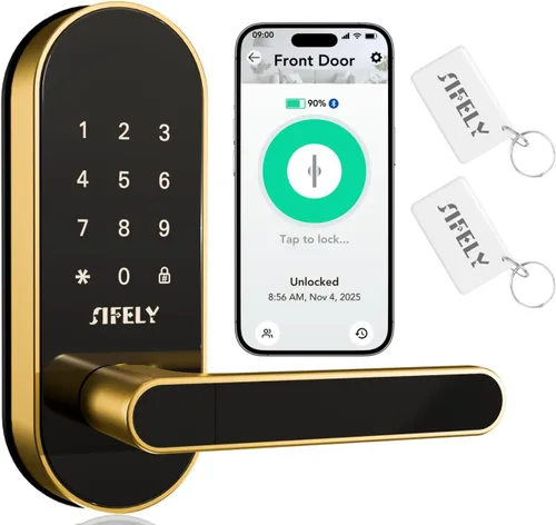 Miniatura 10 de Cerradura de Puerta Inteligente con Teclado de Entrada Sin Llave con Manija y Perilla – Cerrojo Digital para Puertas Frontales, Dormitorio, Oficina