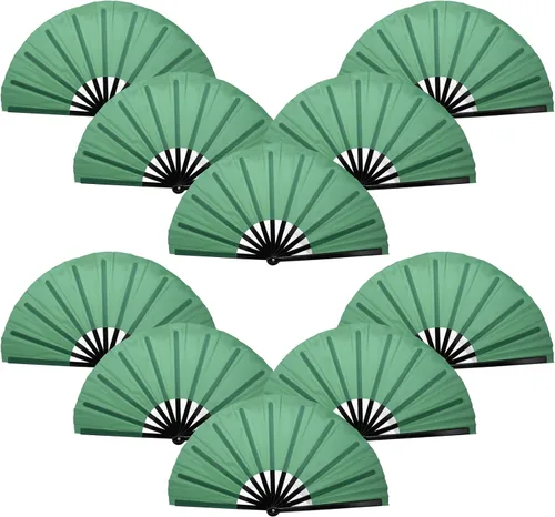 Miniatura 10 de QIRMIZI Abanico plegable grande de 10 piezas para rave de mano, abanicos para Kung Fu, Tai Chi, Danza, Festivales de Música, Carnavales, bodas