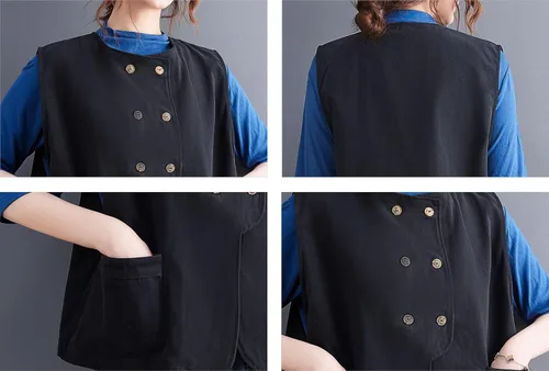 Miniatura 7 de DOVWOER - Chaleco holgado estilo vintage para mujer con botones y 2 bolsillos