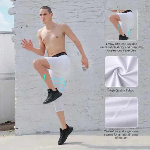 Miniatura 5 de Roxdme 2 Pack Men's 34 One Leg Compression Capri Tights Pants Basketball Athletic Running