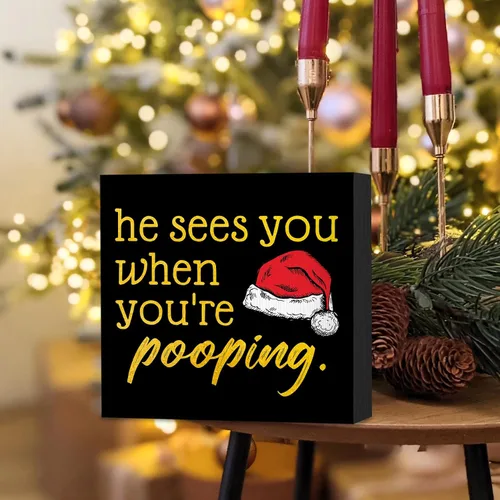 Miniatura 4 de El Te Ve Cuando Estás Haciendo Popó Letrero, Divertidos Adornos Navideños, Decoración Navideña para Baño, Letrero Navideño, Letrero Navideño