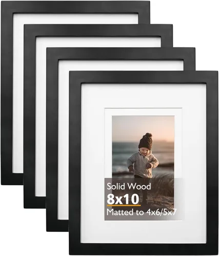 KINLINK Portarretratos de 8 x 10 pulgadas, color negro, marcos de madera maciza con plexiglás acrílico para fotos de 4 x 6/5 x 7 con paspartú o de 8