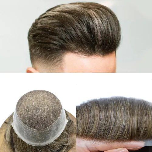 Miniatura 11 de Sistema de reemplazo de cabello de encaje francés para hombre, piezas de cabello de aspecto natural, color negro, marrón, rubio, gris, protesis