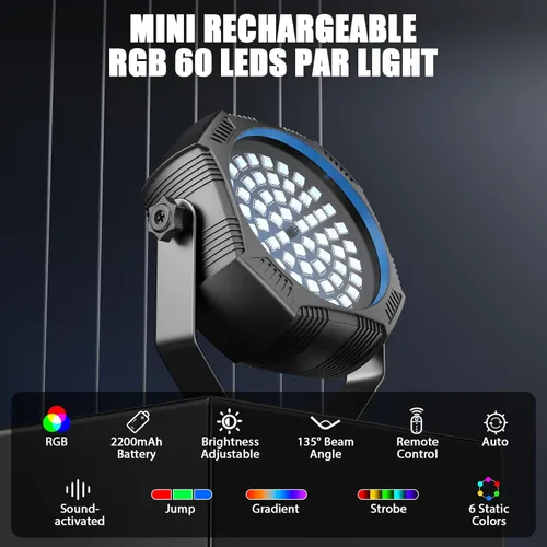 Miniatura 2 de Luz estroboscópica recargable, 60 LED RGB, mini luz intermitente, 30 W con batería estroboscópica con control remoto y modo de control activado por
