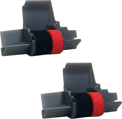 Paquete de 2 rodillos de tinta para calculadoras Casio HR-100TM y HR-150TM color negro y rojo, compatible.