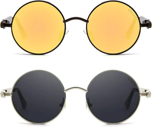 Miniatura 2 de RONSOU - Lentes de sol polarizados estilo steampunk redondas y vintage, con protección UV400, con marco