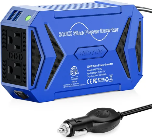Miniatura 9 de BESTEK Inversor de corriente de onda sinusoidal pura – 300 W enchufe de coche en la salida del cargador DC 12 V a 110 V CA – Adaptador de encendedor
