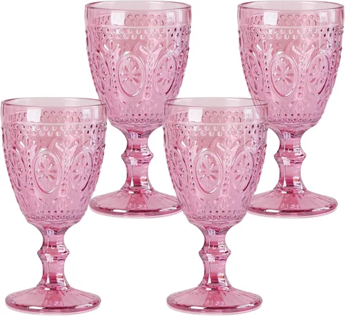 abrwyy Juego de 4 copas de vino rosadas, copas rosadas, cristalería vintage para beber, juego de cristalería de colores para fiesta, hogar, boda,