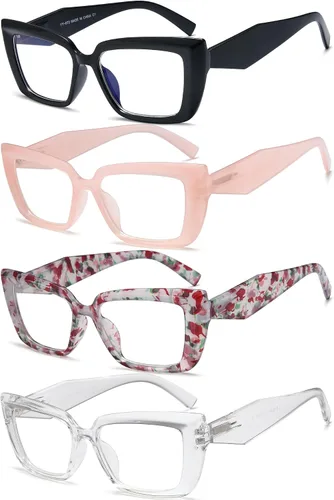 Miniatura 9 de EYEURL Paquete de 4 lentes de lectura de gran tamaño para mujeres y hombres, bloqueo de luz azul, lectores cuadrados para computadora con bisagra