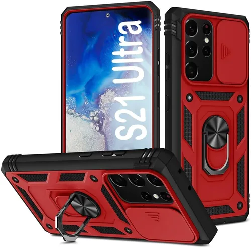 Miniatura 55 de PASNEW Funda para Samsung Galaxy S22 Ultra 5G, cubierta de cámara deslizante y soporte de dedo de metal giratorio de 360°, militar, resistente, a