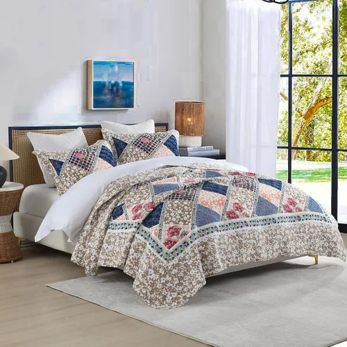 Miniatura 2 de DDUOXIN Colcha floral tamaño King de 120 x 120 pulgadas, 100% algodón, reversible, de gran tamaño, con 2 fundas de almohada, colchas de granja