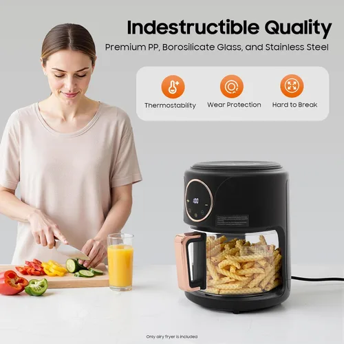Miniatura 6 de Freidora de aire de vidrio de 3.81 cuartos de galón, 8 presets de freidora de aire compacta, vista clara, 1200 W, 176 ℉-392 ℉ para comidas rápidas