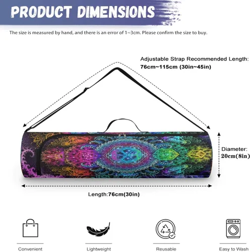 Miniatura 7 de Mandala Yoga Mat Bolsa Portador Cremallera Completa Tamaño Extra Grande 7.9 in*29.9 in Correa Ajustable Pilates Gimnasio Tote Bag Ejercicio Noche