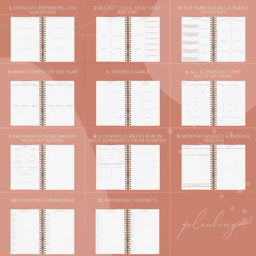 Miniatura 6 de PLANBERRY Agenda semanal grande prémium – Planificador de vida y presupuesto sin fecha – Organizador y diario de productividad, 8 x 10.4 pulgadas