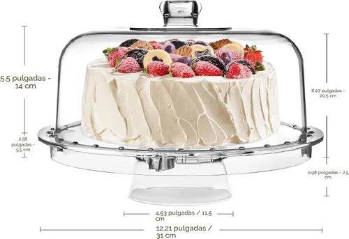 Miniatura 2 de HABIBEE 6-in-1 Soporte multifuncional de acrílico con cúpula para servir pasteles, 12 pulgadas