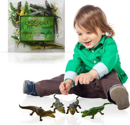 Miniatura 5 de SENSORY4U Juguetes de cocodrilo, 16 figuras de acción de cocodrilo de 6 pulgadas, juguete de cazador de cocodrilos, figuras de animales para Surtido