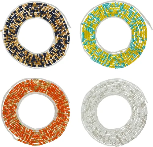 Miniatura 35 de 4 cuentas de cintura africana hechas a mano de 50 pulgadas para mujer, no elásticas (corbata)