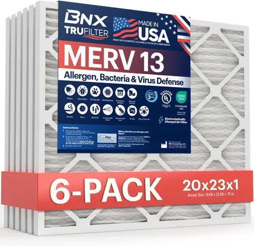 BNX TruFilter 20x23x1 filtro de aire MERV 13 (paquete de 6) - HECHO EN EE. UU. - Filtros de aire acondicionado HVAC AC plisados electrostáticos para