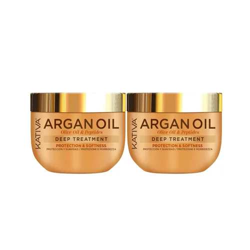 KATIVA Mascarilla capilar de aceite de argán, paquete de 2 (10 onzas cada uno), tratamiento acondicionador profundo con aceite de argán orgánico,