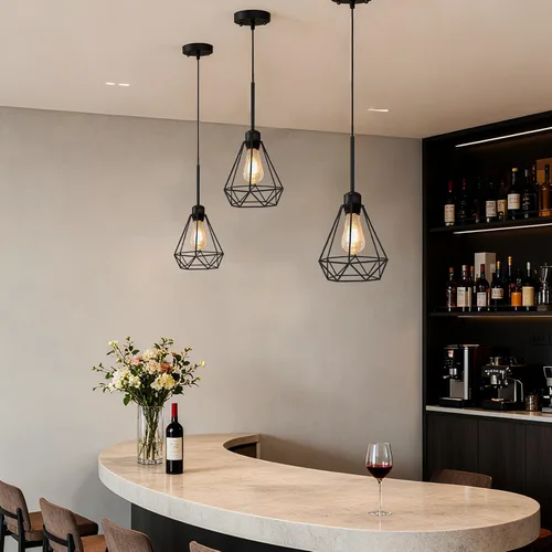 Miniatura 8 de Maliralt Lámpara colgante de luces colgantes – Lámparas colgantes ajustables con pantalla de diamante de metal negro para isla de cocina, comedor