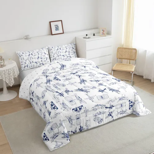 Miniatura 2 de Feelyou Juego de ropa de cama con estampado de avión para niños, juego de funda de edredón para niños y niñas, juego de funda de edredón de Multi
