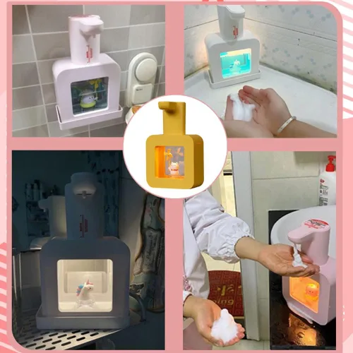Miniatura 7 de Dispensador Automático de Jabón para Niños - Lindo Elefante Azul Dispensador de Jabón de Manos Espumoso sin Contacto, Impermeable y Recargable por