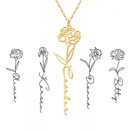 Miniatura 9 de TRANGEL Custom Birth Flower Name Necklace Personalized 18K Gold Plated Birth Month Flower Necklace Dainty Floral Pendant Jewelry Mothers Birthday