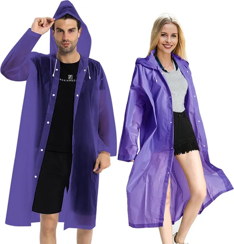 Miniatura 19 de Abrigos de lluvia (paquete de 2) – Ponchos de lluvia reutilizables de EVA para adultos, chaquetas impermeables para hombres y mujeres