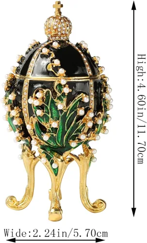 Miniatura 2 de Caja clásica de joyería de huevo de Pascua pintada a mano con esmalte y adornos de diamantes de imitación, regalo para decoración del hogar Negro