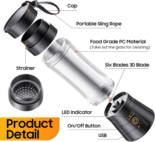 Miniatura 8 de 12 Oz Cordless Portable Personal Size Blender - Mini Blender Make Smoothies and Shakes, Cordless Lightweight Rechargeable, Freshly Squeezed in