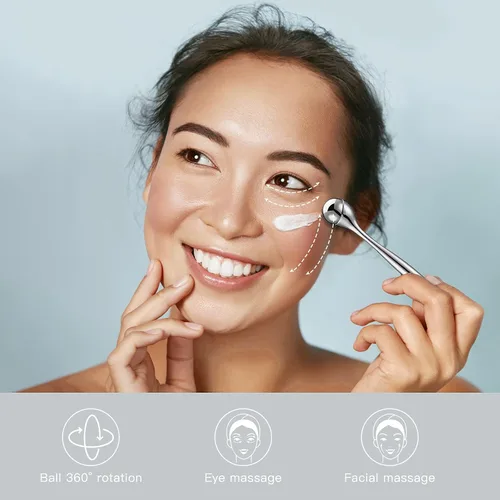 Miniatura 4 de LISAPACK Varita de rodillo de crema de ojos de metal, masaje facial, masajeador facial para aplicador, reduce la hinchazón Plateado