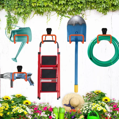 Miniatura 6 de PeoMev - Soporte para manguera de jardín con montaje en pared, soporte de manguera de jardín resistente, soporte de manguera de metal para patio