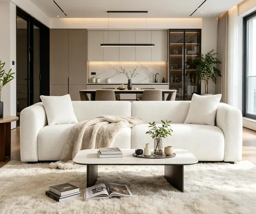 Miniatura 17 de Juegos de muebles de sala de estar VANOMi incluyen sofá de 95" y sillones de 42", sofá tapizado de bouclé extragrande con almohadas, juego de Blanco