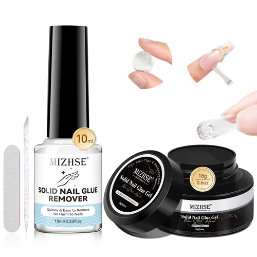 Miniatura 11 de MIZHSE Kit de pegamento de uñas semisólido de 0.35 oz y removedor de 0.3 fl oz para puntas de uñas a presión, secado rápido súper fuerte, sin