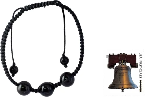 Miniatura 2 de NOVICA Pulsera hecha a mano de ónix Shambhalastyle, joyería de protección con cuentas de algodón, piedra natal india de macramé negro 6.25 pulgadas