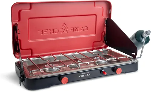 Miniatura 2 de Camp Chef Mountain Series Kodiak - Estufa de campamento de dos quemadores de alta potencia - La tapa funciona como cortavientos - Estufa de cocina