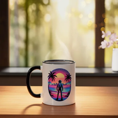 Miniatura 3 de Vaporwave Synthwave Astronaut Spaceman Science Space Ceramic Mug, Black/White