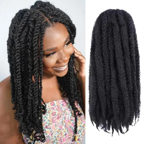 Miniatura 6 de ToyoTress Bob Marley Twist Hair - 8 Pulgadas Paquete de 6 Cabello Marley Negro Corto Para Locs Falsos, Extensiones de Cabello Rizado Afro Kinky