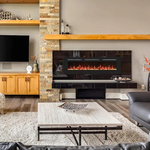 Miniatura 9 de Chimenea eléctrica de 36 pulgadas, inserto de chimenea eléctrica empotrable montado en la pared, calentador de chimenea con temporizador, control