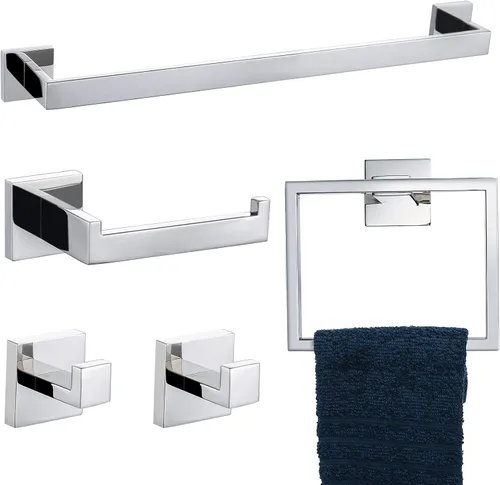 Juego de accesorios de baño de cromo pulido para toallero, incluye toallero, soporte para toallas, soporte para papel higiénico, gancho para cromado