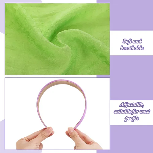 Miniatura 5 de Bufanda para la cabeza de gasa verde de Halloween y diadema ancha morada para mujer, bufanda de cuello de cinta, pañuelo de satén lavanda