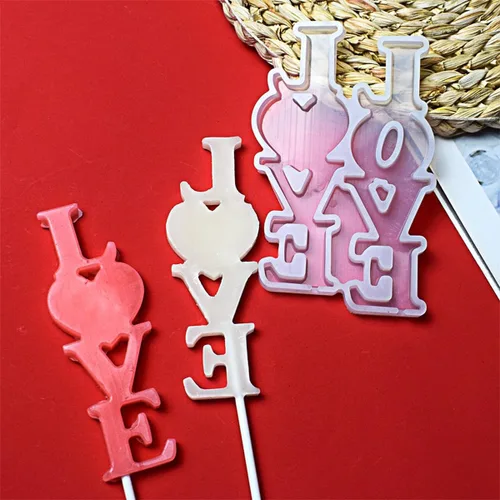 Miniatura 2 de mostsom Moldes de silicona Love para piruletas de chocolate y dulces, molde para fondant de azúcar, paletas, galletas, utensilios para hornear, sin